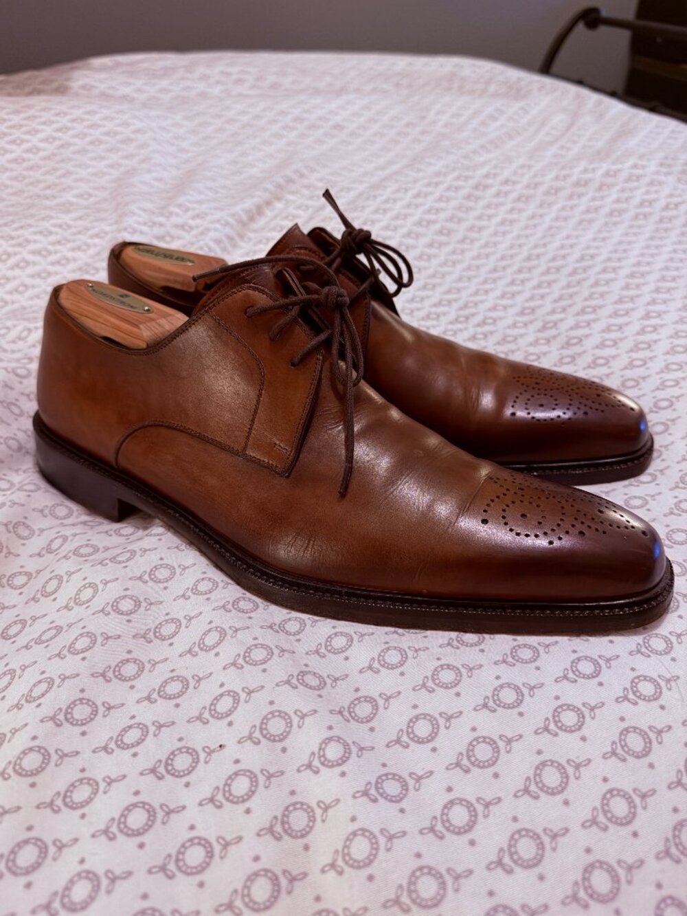 Magnanni Men's Cognac Brown Leather Lace-Up Derby Dress Shoes 10 US M 15327